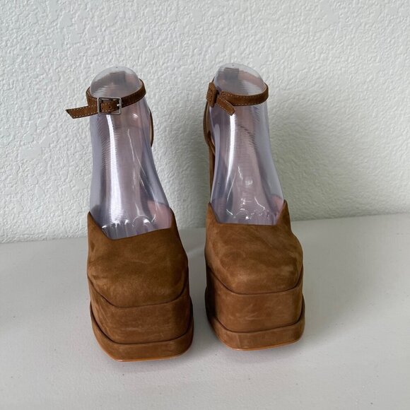 Schutz Luan New Bear Brown Nubuck Leather Platform Pump Shoes Womens size 10 B - Picture 2 of 9